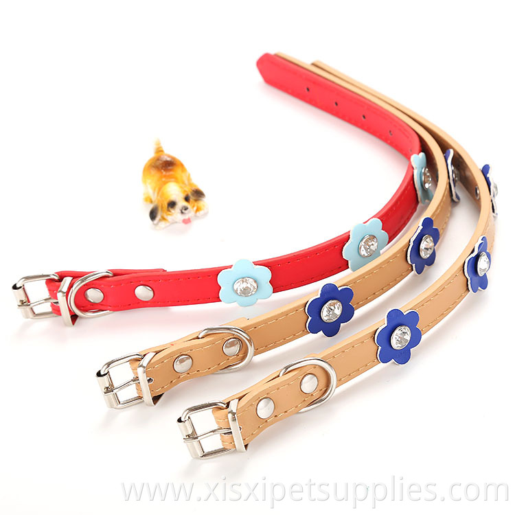 wholesale Single Row Small Flower Leather PU Pet Collars for Dogs